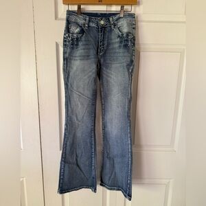 SHEIN Light Blue Flared Jeans with Stud Accents